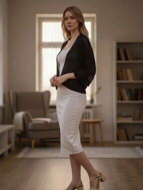 Shine New York Fine Knit Rayon Black Evening Cover Up M/L Short Sleeves
